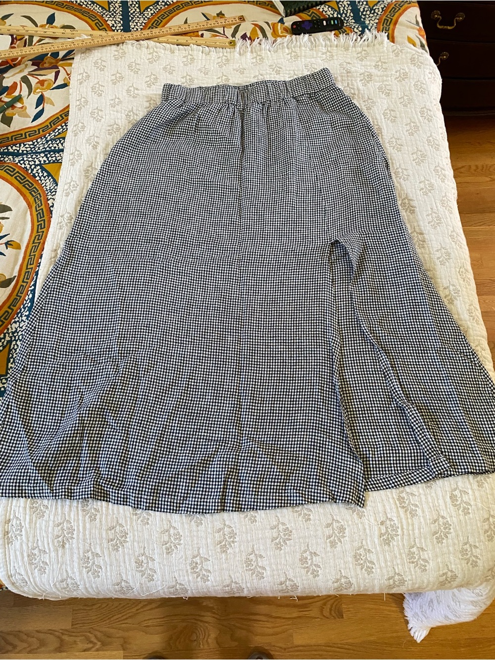 Quince European Linen Gingham Elastic-Waist Maxi Skirt, Size Large